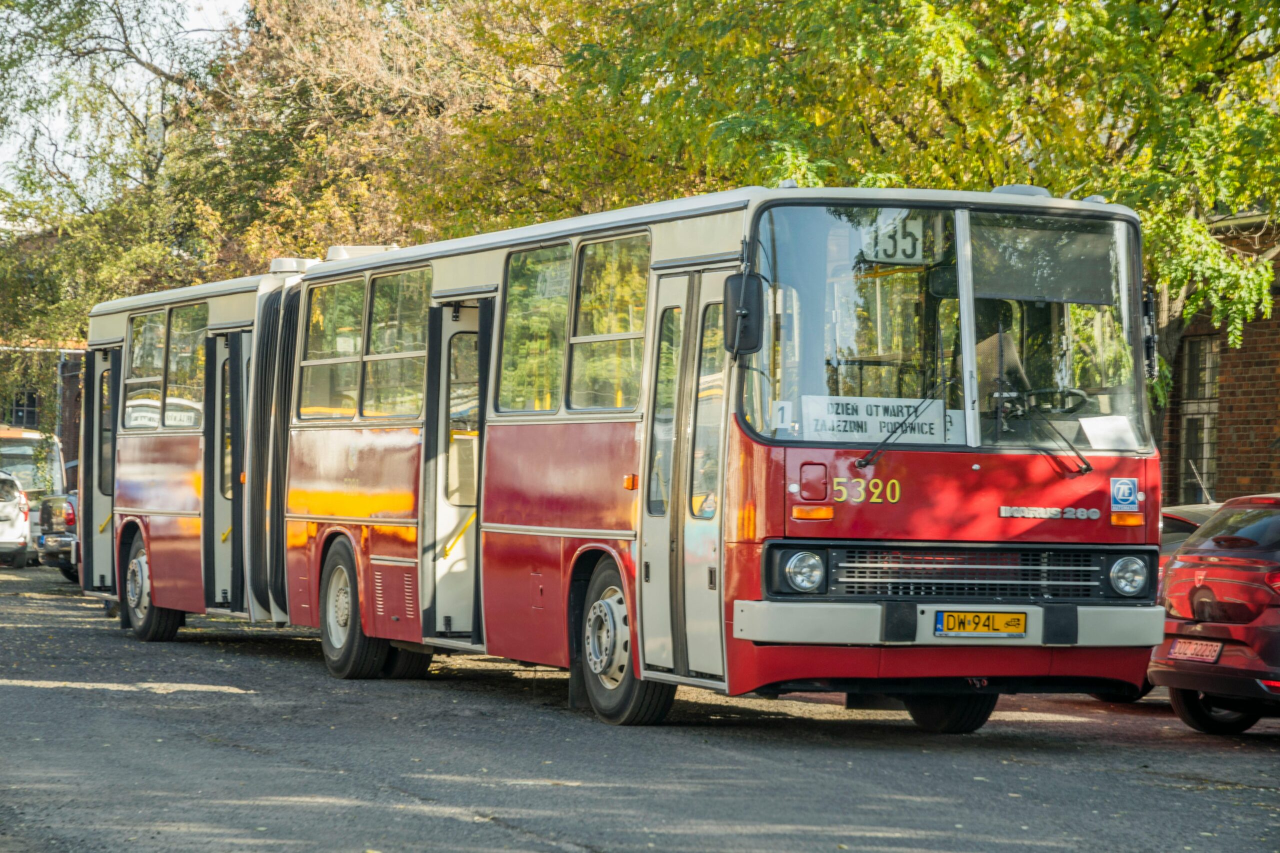 Vintage Jelcz bus parked in Wrocław, reflecting Poland's urban transportation history.